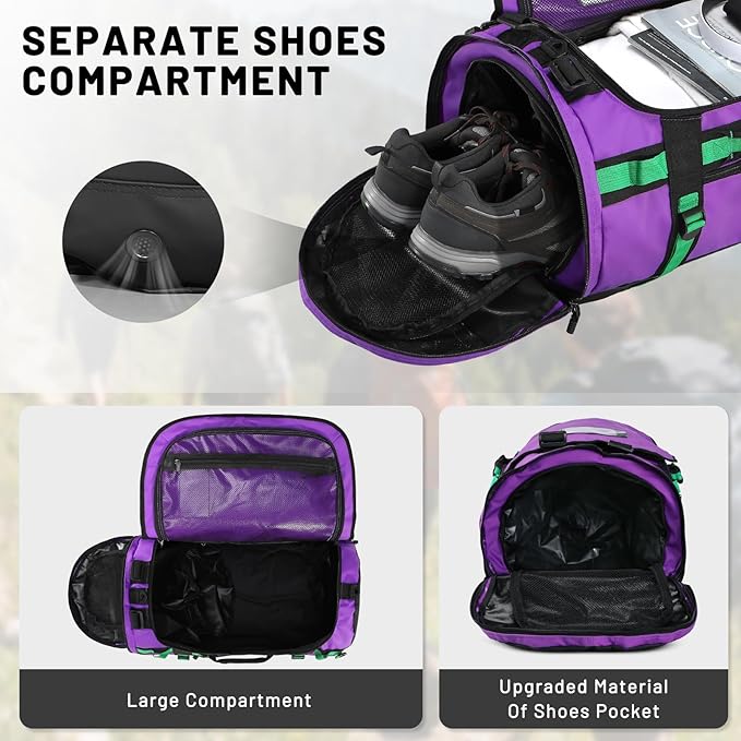 MIER Large Duffle Backpack Sports Gym Bag with Shoe Compartment, Heavy Duty and Water Resistant, Purple, 45L