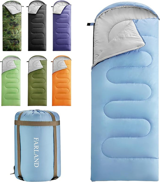 FARLAND Sleeping Bags for Adults, 3 Season Warm & Cool Weather, Lightweight Camping Sleeping Bag for Kids Family Camping Essentials with Compression Sack for Hiking