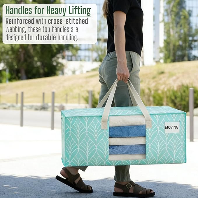 VENO 6 Pack Heavy Duty Moving Bags, Packing Bags with Clear Window, Alternative to Moving Boxes, Storage Bins for Clothes, Blankets, Comforters, College Dorm Essentials (Evergreen, 6 Pack)