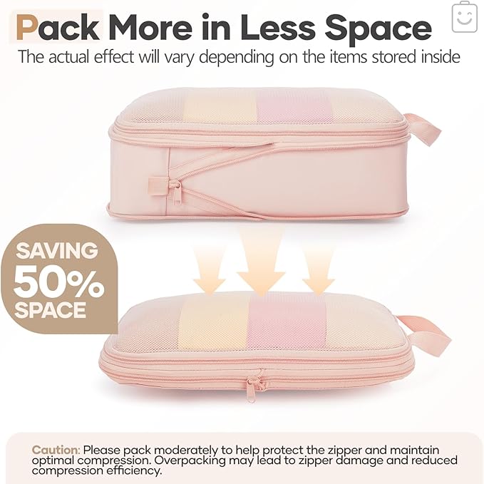Veken 11 Set Compression Packing Cubes for Travel Essentials,Compressible Expandable Large Luggage Suitcase Organizer Bags for Clothing,Durable Space Saver Storage Bags with Toiletry Bags(Beige)