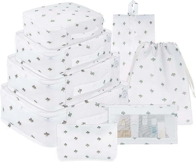 Vercord 8 Set Travel Packing Pods Luggage Organizers Cubes with Laundry Bags Accessories