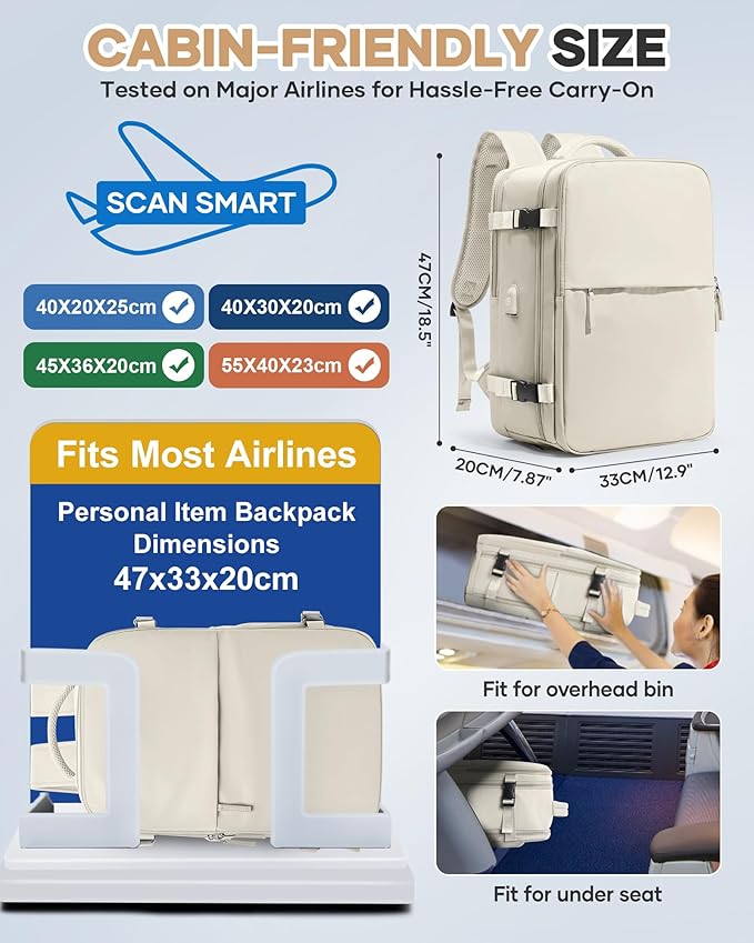 WONHOX Vacuum Seal Travel Backpack with Air Pump,Compression Vacpack Waterproof Carry On Backpack for Travel Women Men with Vacuum System,Airlines Approved Daypack Laptop Space Saver Bags,Beige