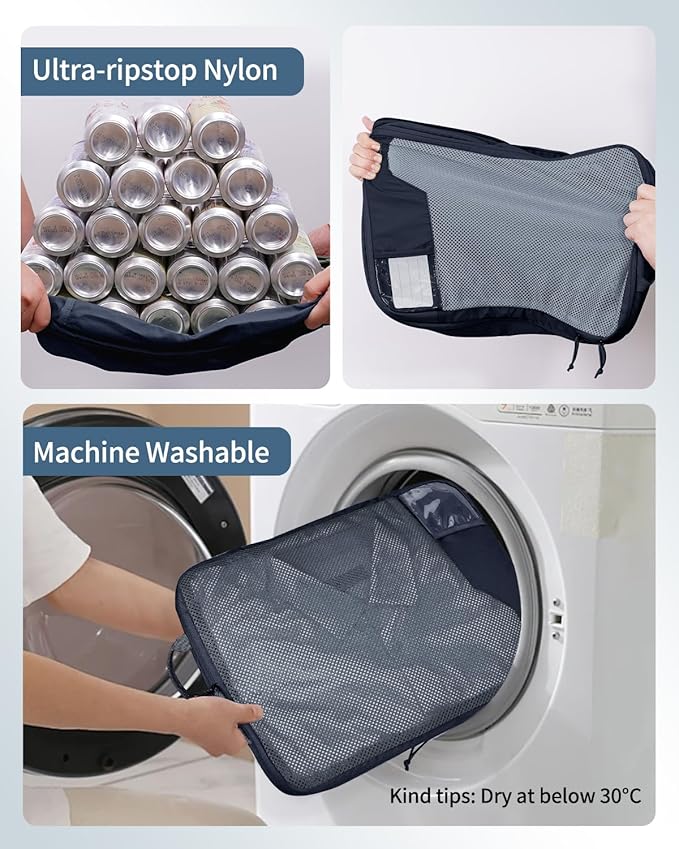 ECOHUB 4 Set Compression Packing Cubes for Travel Essentials, Suitcases Organizer Bags with Tag, Travel Bags Organizer for Luggage, Navy Blue-Compress