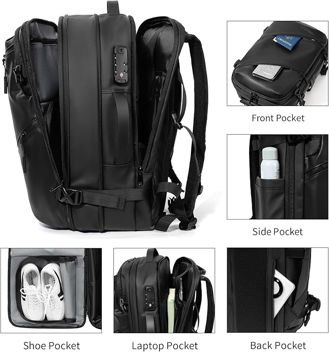 Vacuum laptop bag Compression Backpack Expandable, TSA-Approved Carry-On Water-Resistant Design for Travel with air pump (Pump included, Large)
