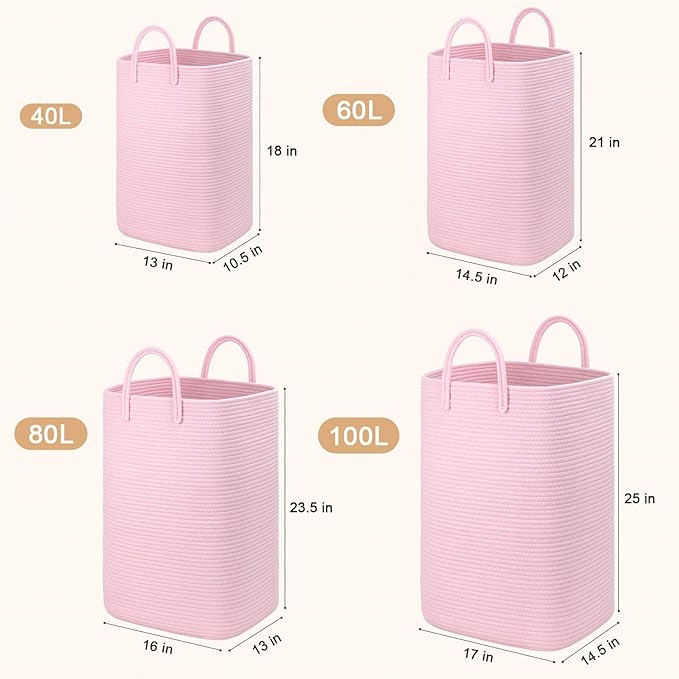 Artfeel Laundry Basket,Woven Cotton Rope Laundry Hamper,60L Versatile Storage for Dirty Clothes,Baby Toys,and Blankets in Bathroom, Nursery,and Living Room
