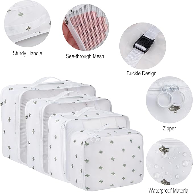 Vercord 8 Set Travel Packing Pods Luggage Organizers Cubes with Laundry Bags Accessories