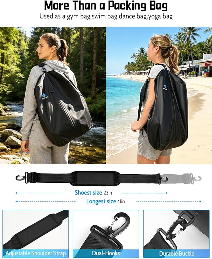 Zurligi Travel Vacuum Bag Kit with Wireless Pump, IPX8 Waterproof Durable, Airtight Heavy-Duty Zipper, Portable Reusable Compression Packing Cubes with Shoulder Strap for Travel, Moving, Home Storage