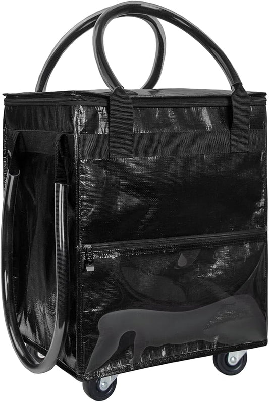 Reusable Grocery Bag on Wheels (Small-Black), Rolling Shopping Bags with Wheels and Handle, Folding Rolling Tote Trolley, Zipper Cover, Carries Up to 22 LBS, Easy Transportation