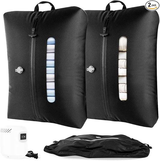 AIDONS Vacuum Seal Bags for Clothing Travel with Electric Pump - Reusable Vacuum Compression Bags for Storage Clothes & Blankets, Fits Carry-On, Backpack, Suitcase & Home(Black 2PC+Pump)