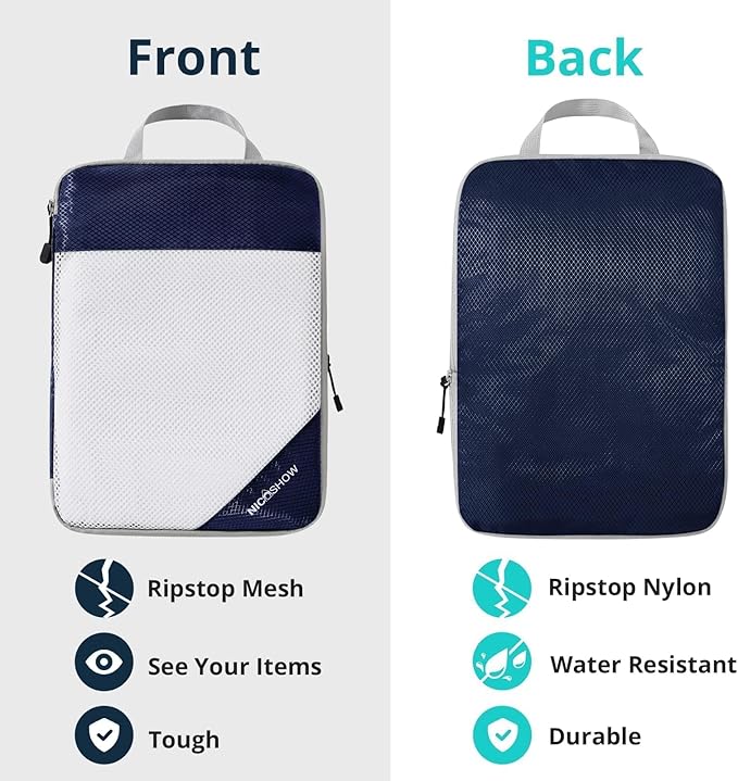 NICOSHOW 7 Set Compression Packing Cubes for Travel - Compressible, Lightweight, and Space-Saving Packing Cubes, Travel Essentials for Women, Navy
