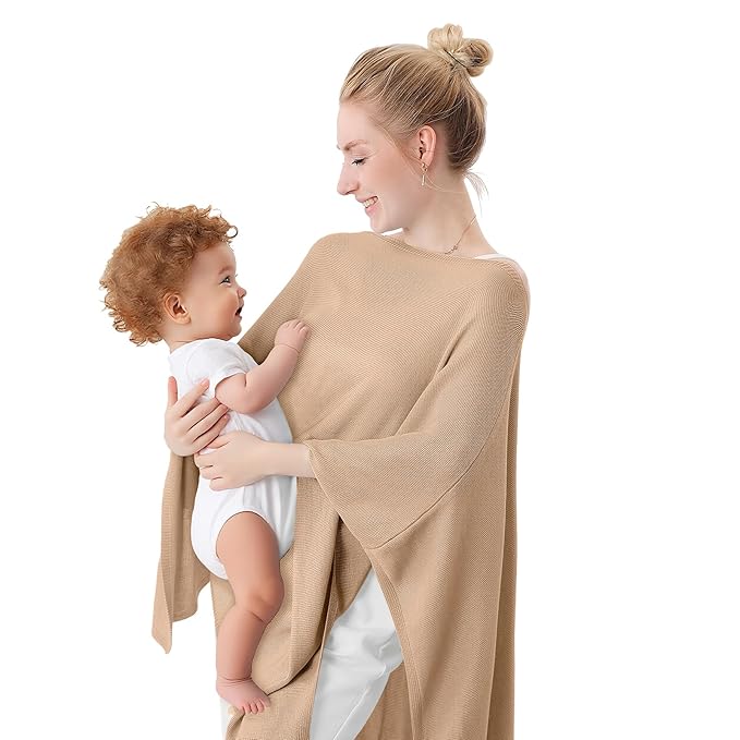 Nursing Cover for Breastfeeding – Soft & Breathable Lyocell Nursing Poncho for Mom, Lightweight Breastfeeding Cover, 360° Privacy Nursing Shawl for Travel & Pumping, Includes Laundry Bag