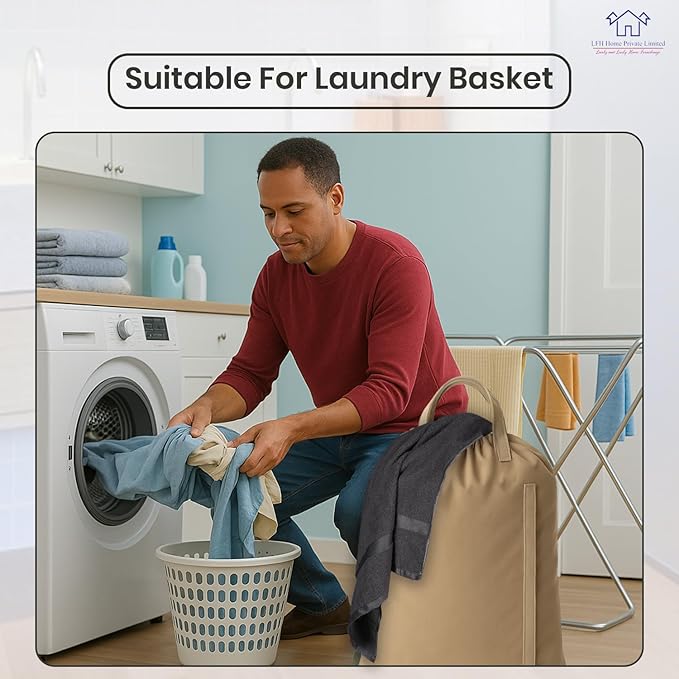 LFH Home Large Premium Cotton Canvas Laundry Bag with Drawstring and Handles Heavy Duty, Multi-Use, and Washable for Home, Travel, College or Storage 28x40 (Pack of 2)-Beige