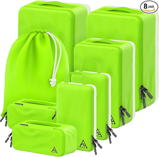 8-Piece Luxury Compression Packing Cubes & Bags for Travel – Maximize Space in Luggage with HybridMax Double-Capacity Design, 50 Luggage Tags, Deluxe Set, Lifetime Satisfaction Suitcase Organizer Bags