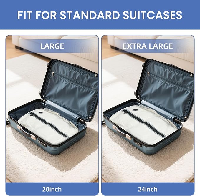 BAGAIL TPU Vacuum Bag for Travel, Reusable Compression Bag with IPX8 Waterproof Zipper, Save Space for Suitcase, Backpack and Carry on (Cream, Large, With Pump)