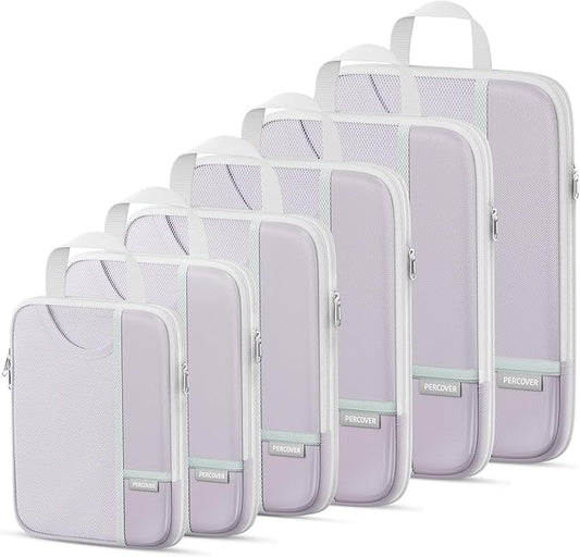 Percover Compression Packing Cubes for Travel, 6-Piece Structured Compression Organizer Set for Organized Packing & Carry-On Luggage, Purple