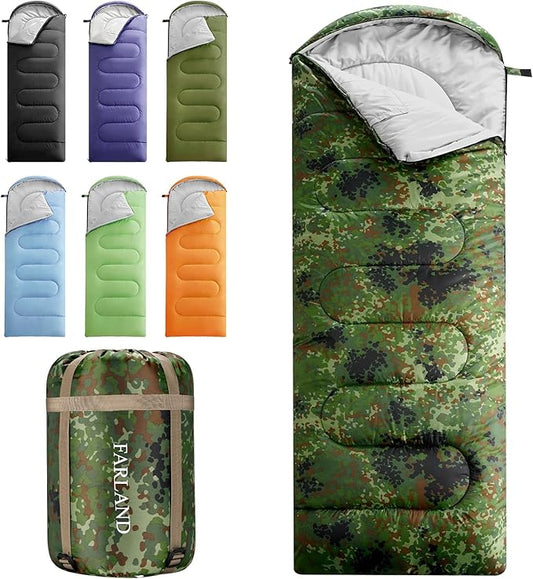 FARLAND Sleeping Bags for Adults, 3 Season Warm & Cool Weather, Lightweight Camping Sleeping Bag for Kids Family Camping Essentials with Compression Sack for Hiking