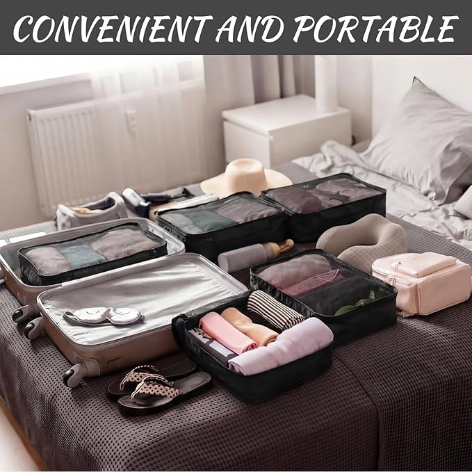 Silkfly 8 Pcs XL Packing Cube for Travel Luggage Organizer Suitcase High Capacity Large Packing Bag Bulk Reusable Mesh Travel Cube for Hiking Camping Accessory, 17.7 x 13 x 4.7 Inch (Black)