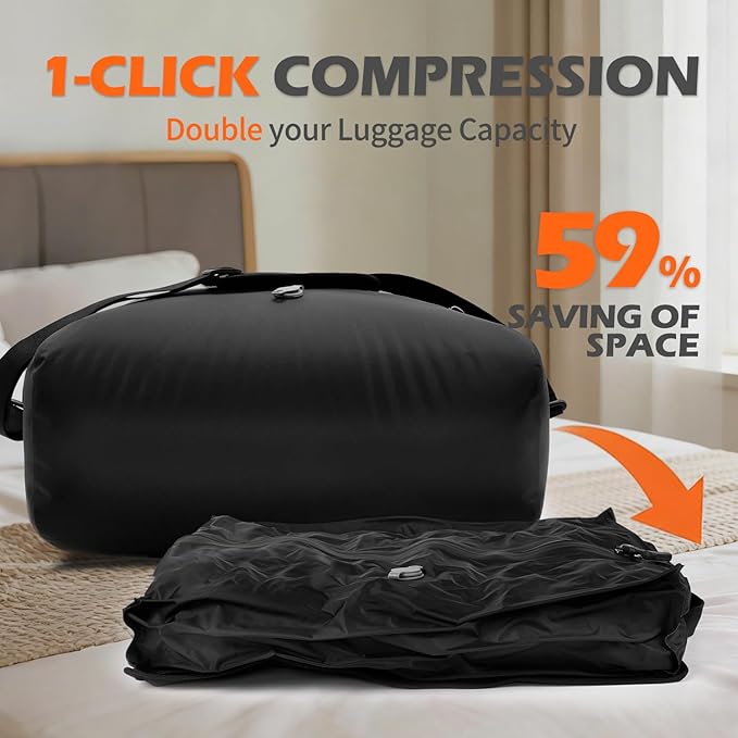LONGHIKER Travel Vacuum Bags with Pump – Reusable Airless Space Saver Vacuum Storage Bags Compression Bag for Carry-On Suitcase & Backpack, IPX8 Waterproof TPU Vacuum Seal Bags for Clothing(1PC-34L)