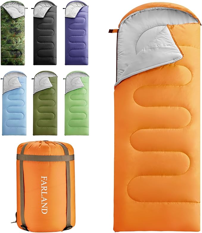 FARLAND Sleeping Bags for Adults, 3 Season Warm & Cool Weather, Lightweight Camping Sleeping Bag for Kids Family Camping Essentials with Compression Sack for Hiking