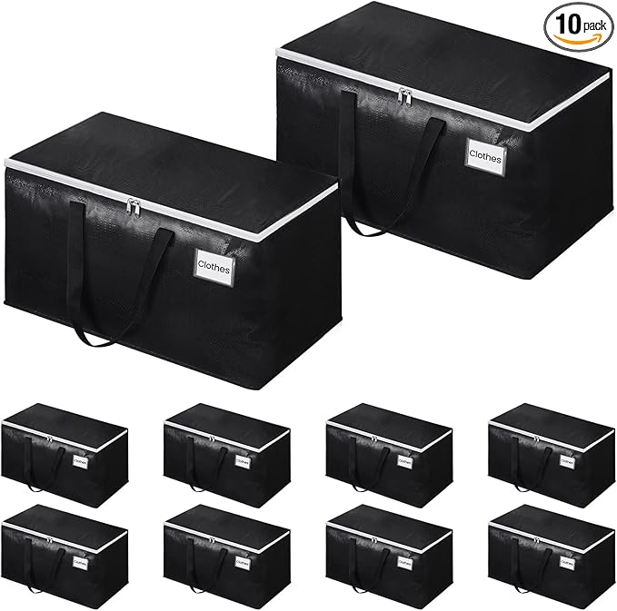 Extra Large Moving Boxes-Moving Bags with Zipper, Carrying Handles and Tag Pocket-Moving Supplies for Space Saving-Totes for Storage - for moving, Storage, Camping and Travel 93L-10 Pack