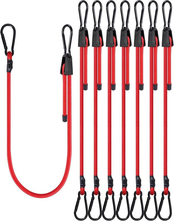 Lucky Straps 48" Red Adjustable Carabiner Bungee Cords with Hook, 8 Pack by LuckyStraps
