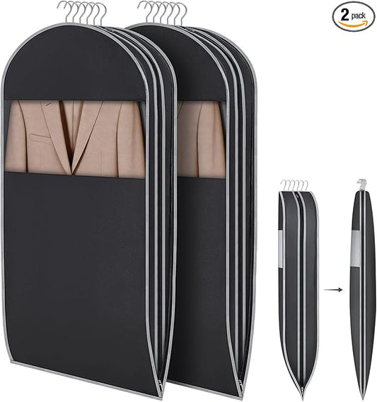 KEEGH Space Saving Hanging Garment Bag with Self Compression Zipper 40 Inch, Compression Garment Bags for Hanging Clothes with Clear Window, Suit Bags for Closet Storage (2 Pack)