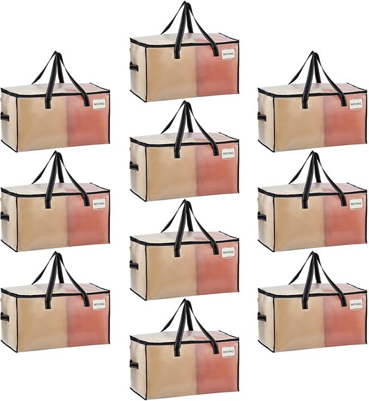 VENO 10 Pack Heavy Duty Moving Bags, Clear Storage Bags for Clothes and Comforters, College Dorm Essentials Packing Supplies, Foldable Boxes Alternative (Clear, 10 Pack)