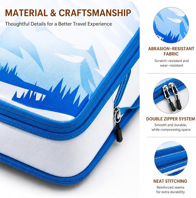 7-Piece Compression Packing Cubes for Travel, Patterned Expandable Luggage Organizer Bags with Double Zipper & Mesh Panel, Shoe Bag & Drawstring Bag for Carry-On, Vacation, Camping