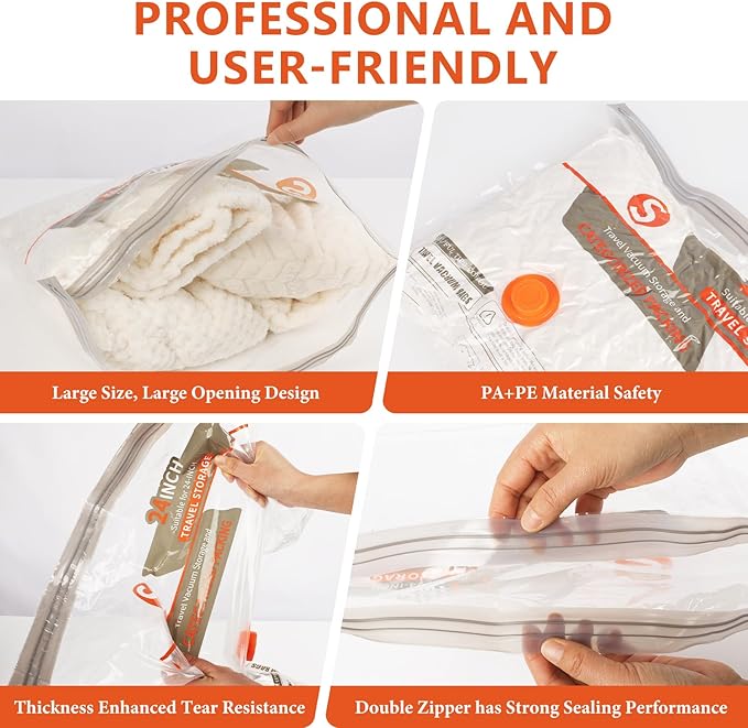 NESCCI Vacuum Bags for Travel with Rechargeable Air Pump,Carry-on Size Compression Packing Bags for Luggage and Suitcase,Space Saver for Clothes 15 Pcs Combo Travel Size