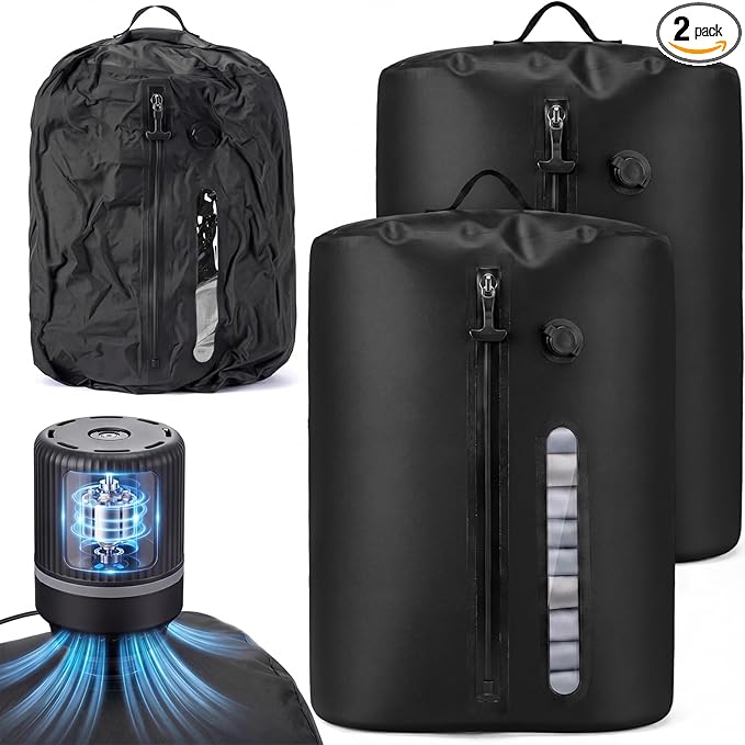 Vacuum Travel Bags With 5500Pa Wired Pump, Vacuum Luggage Bags for Clothes, Compression Bags for Travel, IP68 Waterproof Space Saver Packing Cubes for Suitcase, Backpack & Home Storage (2 Pack + Pump)
