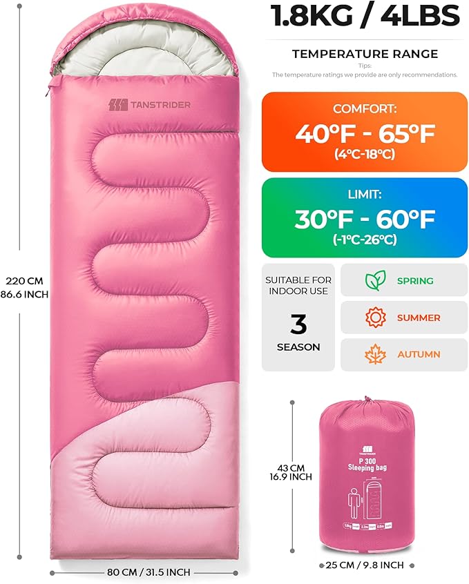 Sleeping Bag for Adults Warm Weather, Compact Lightweight Backpacking Sleeping Bag with Compression Sack, Camping Essentials Gear for Hiking Travel Climbing Outdoor & Indoor Use