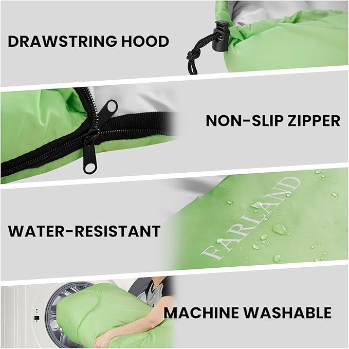 FARLAND Sleeping Bags for Adults, 3 Season Warm & Cool Weather, Lightweight Camping Sleeping Bag for Kids Family Camping Essentials with Compression Sack for Hiking