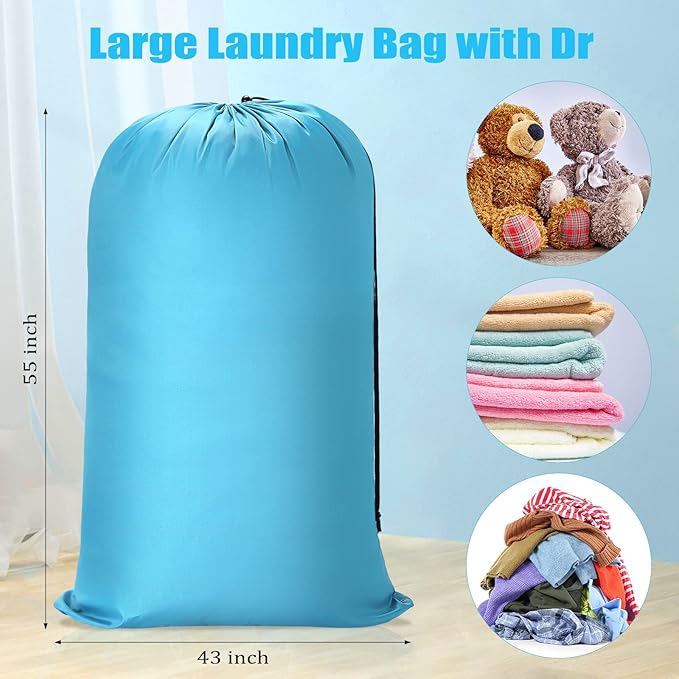 6 Pcs 43 x 55 Inch Extra Large Laundry Bag Washable Travel Laundry Bags with Drawstring Lock Closure Heavy Duty for Dirty Clothes Camping Tent Blankets Yarn Fabric Storage, Assorted Colors