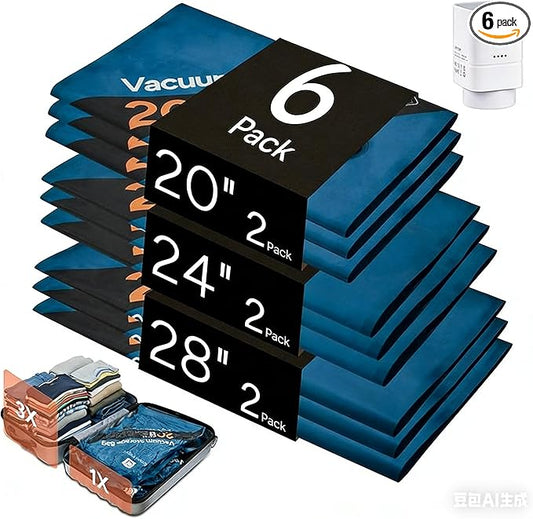Travel inspira Vacuum Travel Bags, Oxford Cloth, 6 Pack (2S/2M/2L), Space Saver Compression Bags for 20/24/28" Luggage Suitcase