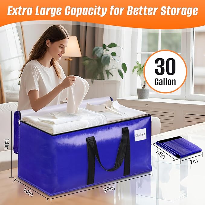FabSpace 6-Pack Moving Bags with Backpack Straps & Carry Handles, 30 Gallons-125 L Heavy Duty Storage Totes for Space Saving, Foldable Storage Bags for College Dorm, Travel, Camping (Blue)