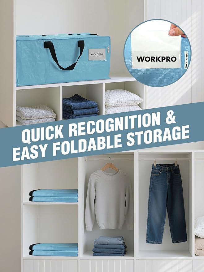 WORKPRO 2 Pack Extra Large Moving Bags with Zippers & Carrying Handles Backpack Straps, Heavy-Duty Storage Tote for Space Saving & Storage, Alternative to Moving Box (Dusty Blue)