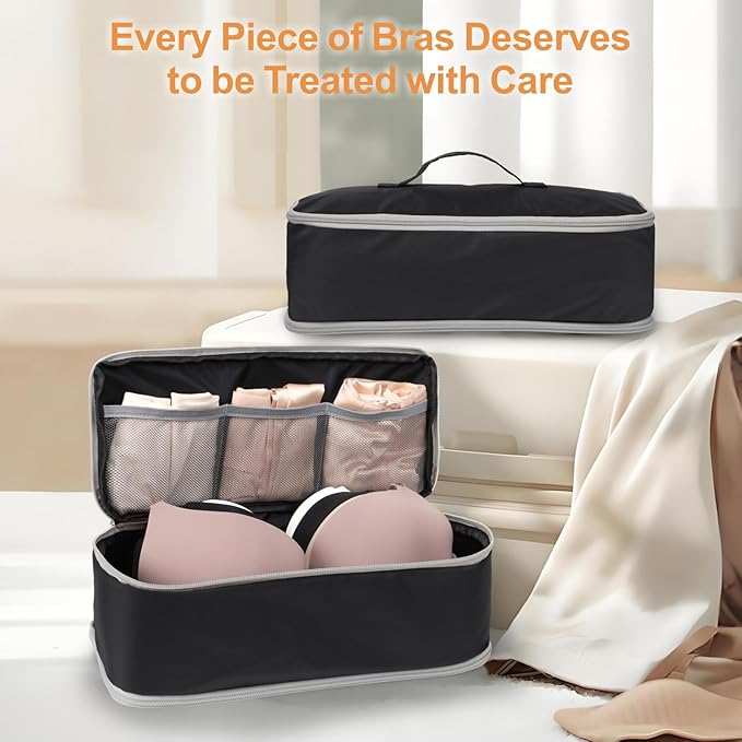 Cambond Travel Underwear Organizer Bag - 4-in-1 Soft Double Layer Bra Travel Bag, Portable Expandable Compression Packing Organizers, Underwear Storage Bag Packing Cubes for Women