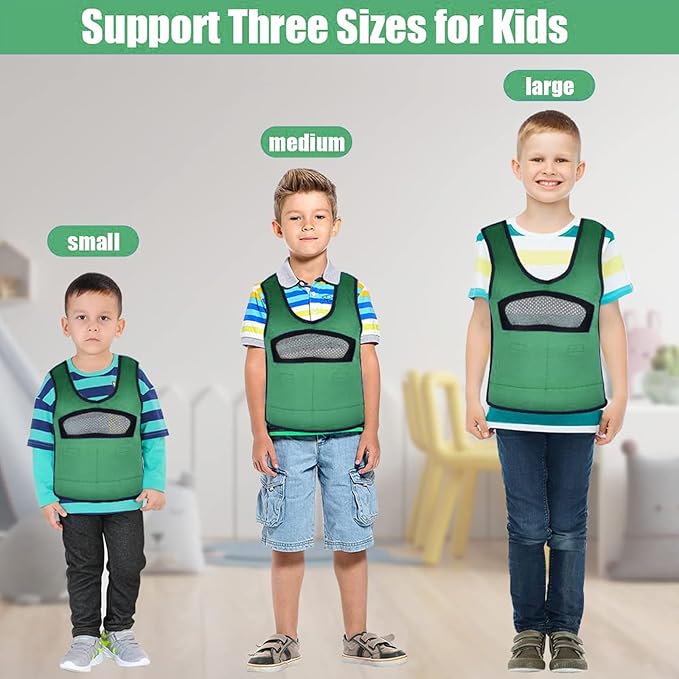 Compression Vest for Kids-Green, Weighted Vest for Kids Including 6 Removable Weights, (X-Small, Ages 1 to 3)