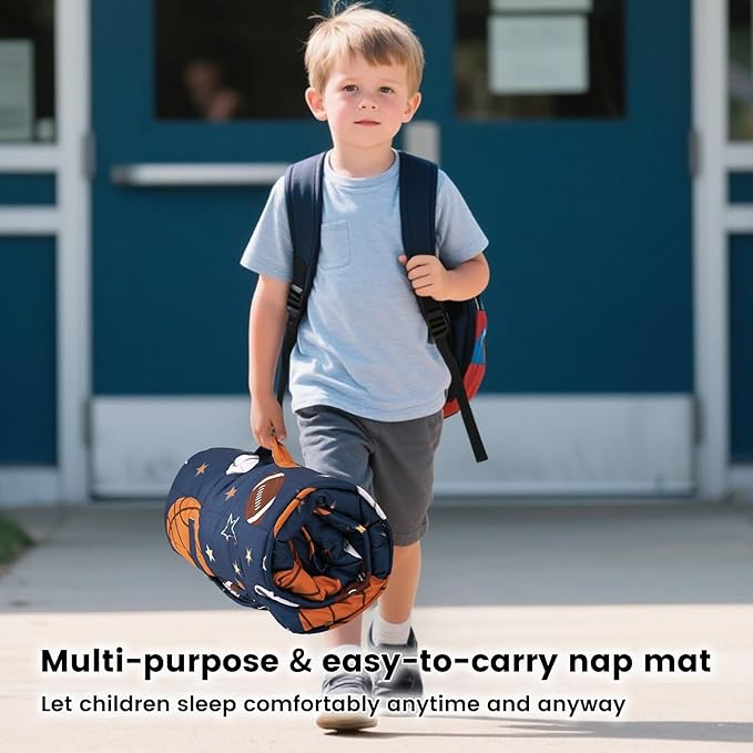 PHF Ball Toddler Nap Mat Set, with Removable Pillow for Toddler Boys, Soft and Lightweight for Daycare, Preschool, Travel, Kindergarten Sleeping Bag, Fits Ages 3-6 Years, Ball