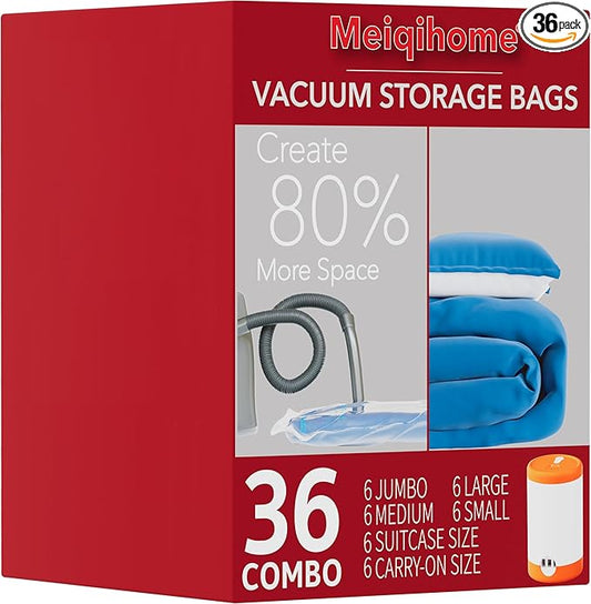 Vacuum Seal Bags for Clothing Travel & Home Storage, travel vacuum bags with pump, Store Blankets, Comforters, Pillows, Seasonal Clothes Compactly,36 Pack With Electric Pump