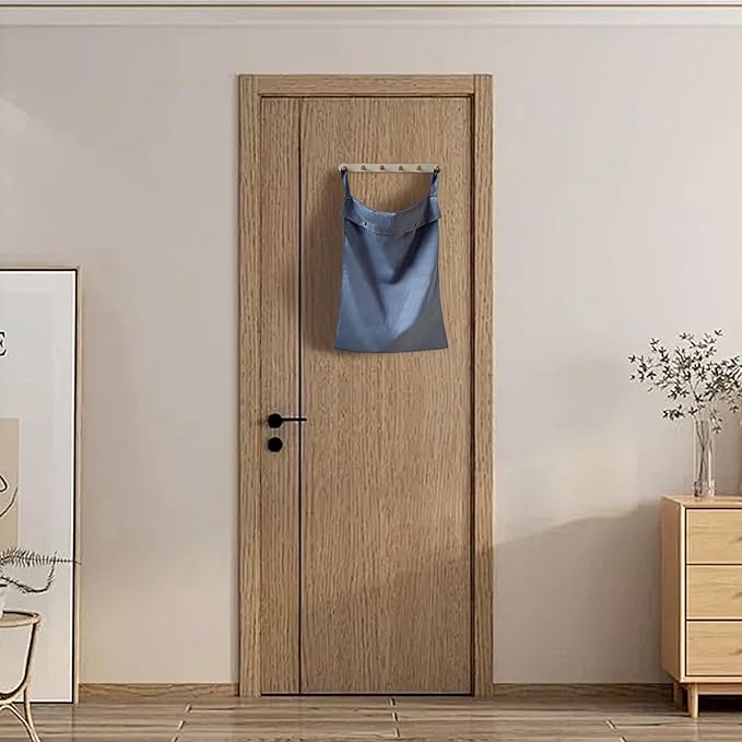 100% Linen Hanging Laundry Hamper Bag 20x27 Inch, Over the Door with 2 Buttons and Bottom Zipper Saving Space Wall Back organizers For Dirty Clothes Dorm Travel College Camp Sock Large Capacity,Blue