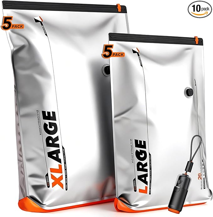 VacEase Ultra 10 Pack Large Capacity Vacuum Storage Bags with USB & Battery 2-in-1 Rechargeable Air Pump, Space Saver Seal Bags for Home Organization, Bedding, Comforters, Blankets and Clothing
