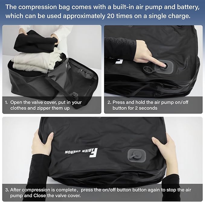 Travel Vacuum Bags with Pump,40L Built-in Air Pump Vacuum Bags for Travel,180°Open, Reusable Compression Bags for Carry On Suitcases and Backpack(2PC(Built-in Air Pump))