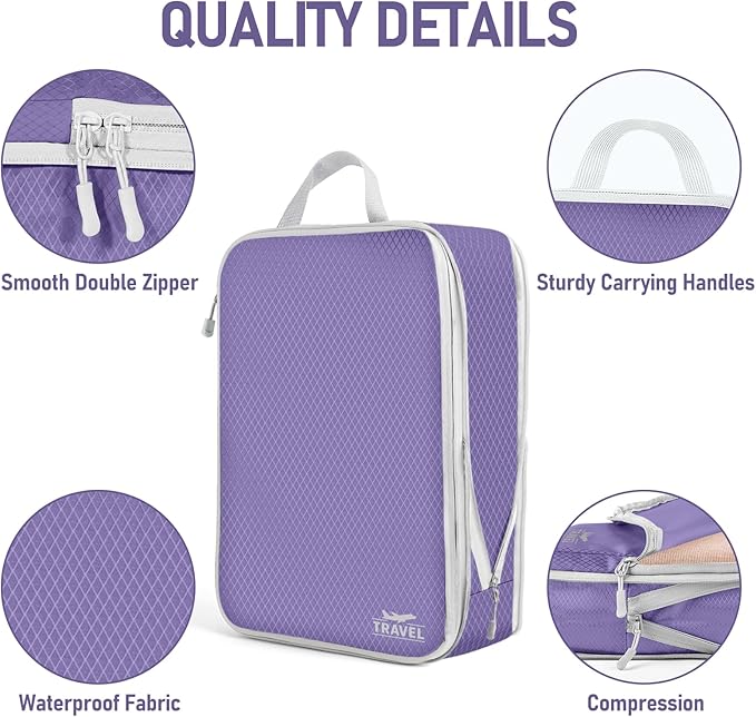 6 Set Compression Packing Cubes, Suitcase Organizer, Lightweight Travel Essentials, Compression Bags For Travel Accessories Luggage Storage Set (6Pcs, Purple)