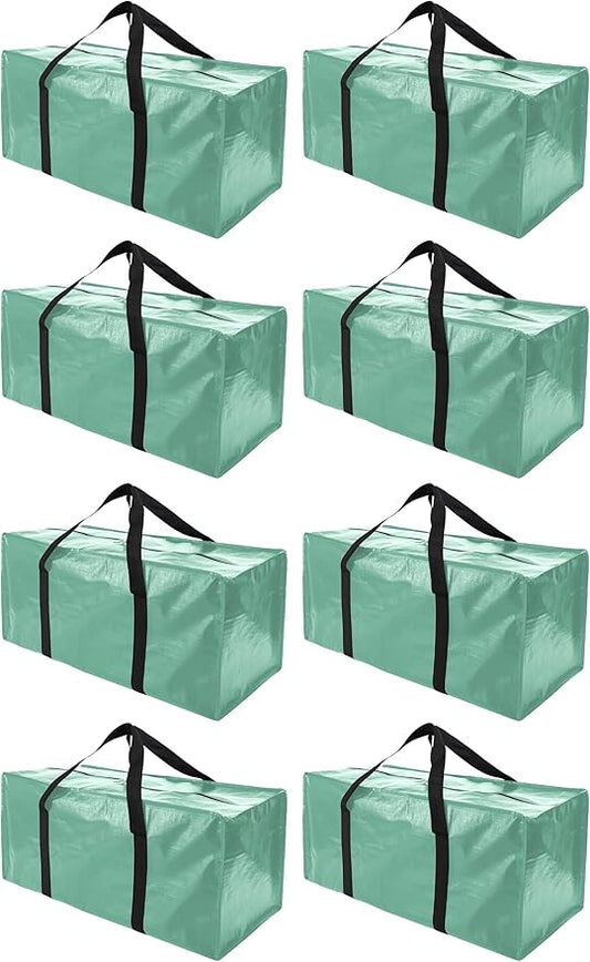 PANDA JOYS 8 Pack Extra Large Moving Bags with Zippers & Carrying Handles, Heavy-Duty Storage Tote for Space Saving Moving Storage, Fold Flat, Alternative to Box and Bin,Teal