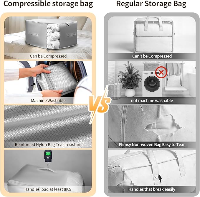 2 Pack Upgrade Comforter Storage Bag with Handle, Space Saving 3-Layer Adjustable In 3 Sizes (142L, 107L, 71L), Compression Blanket Storage Bags, Washable Bedding Organizer For Pillow Duvet Clothing
