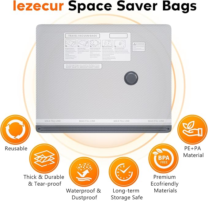 Vacuum Storage Bags, Space Saver Travel Bags with Rechargeable Wireless Pump, Carry-on Size Reusable Tear-Proof Compression Packing Cubes for Heavy Clothes/Bedding/Luggage/Moving 18 Combo Size