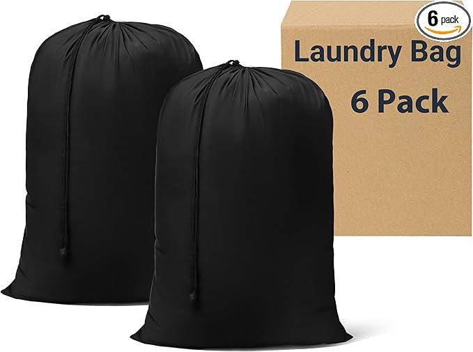 ZPECC Laundry Bag Travel 6 Pack 30x40, Durable Laundry Bags Extra Large, Heavy Duty Dirty Clothes Organizer XL with Drawstring, for Dorm, Home and Camping (Black)