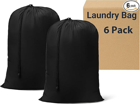 ZPECC Laundry Bag Travel 6 Pack 30x40, Durable Laundry Bags Extra Large, Heavy Duty Dirty Clothes Organizer XL with Drawstring, for Dorm, Home and Camping (Black)