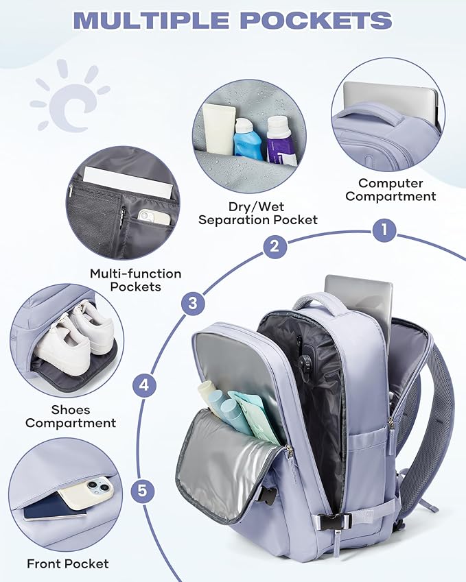 Vacuum Seal Travel Backpack Built-in Pump,Air Compression System Vacuum Vacpack Backpack Travel Bag for Women Men Carry On Suitcase Luggage Laptop Airlines Approved Daypack Space Saver Bags Purple